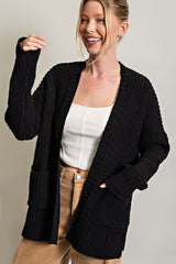 Black Brushed Chenille Knit Maternity Cardigan