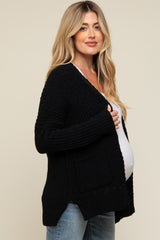 Black Brushed Chenille Knit Maternity Cardigan