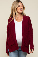 Burgundy Brushed Chenille Knit Maternity Cardigan