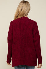 Burgundy Brushed Chenille Knit Maternity Cardigan