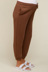 Brown Basic Fleece Maternity Sweatpants