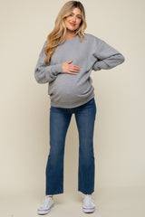 Heather Grey Soft Knit Fleece Lined Maternity Sweatshirt