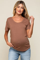 Mocha Scoop Neck Basic Maternity Tee