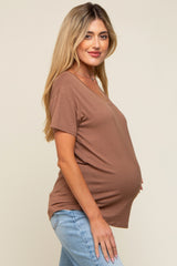 Mocha Scoop Neck Basic Maternity Tee