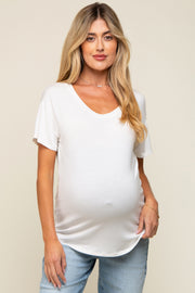 White Scoop Neck Basic Maternity Tee