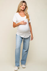 White Scoop Neck Basic Maternity Tee