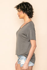 Olive Scoop Neck Basic Tee