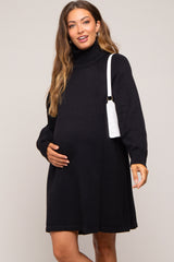 Black Turtleneck Long Sleeve Maternity Sweater Dress