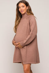 Mocha Knit Turtleneck Maternity Sweater Dress