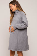 Grey Knit Turtleneck Maternity Sweater Dress