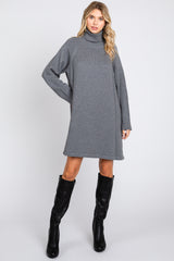 Grey Knit Turtleneck Maternity Sweater Dress