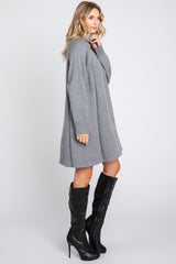 Grey Knit Turtleneck Sweater Dress