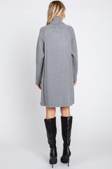 Grey Knit Turtleneck Sweater Dress