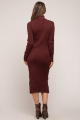 Brown Long Sleeve Turtleneck Maternity Sweater Dress