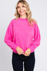 Fuchsia Balloon Sleeve Ribbed Hem Maternity Sweater