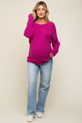 Magenta Fuzzy Knit Maternity Sweater