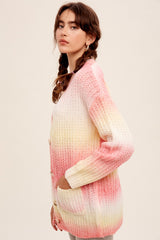 Pink Multi Gradation Button Down Knit Cardigan Sweater