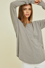 Charcoal Long Sleeve Curved Hem Top