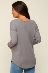 Charcoal Long Sleeve Curved Hem Maternity Top