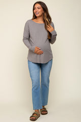 Charcoal Long Sleeve Curved Hem Maternity Top