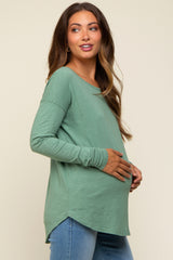 Green Long Sleeve Curved Hem Maternity Top