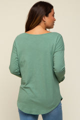 Green Long Sleeve Curved Hem Maternity Top