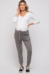 Grey Ultra Soft Knit Drawstring Maternity Joggers