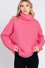 Pink Ribbed Boucle Knit Turtleneck Maternity Sweater