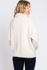 Cream Ribbed Boucle Knit Turtleneck Sweater