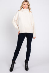 Cream Ribbed Boucle Knit Turtleneck Sweater