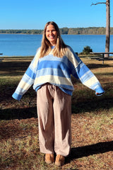 Blue Brushed Striped Sweater