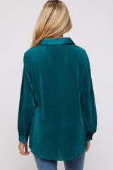 Teal Plisse Button Up Long Sleeve Maternity Top