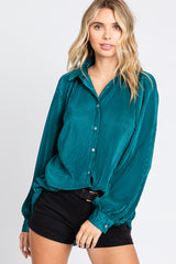 Teal Plisse Button Up Long Sleeve Maternity Top