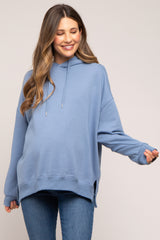 Blue Drawstring Maternity Hoodie