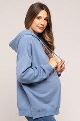 Blue Drawstring Maternity Hoodie