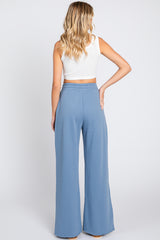 Blue Soft Wide Leg Side Slit Sweatpants