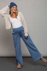 Blue Soft Wide Leg Side Slit Maternity Sweatpants