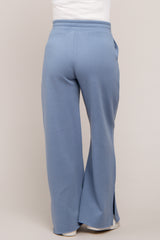 Blue Soft Wide Leg Side Slit Maternity Sweatpants