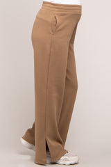 Brown Soft Wide Leg Side Slit Maternity Sweatpants