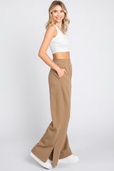 Brown Soft Wide Leg Side Slit Sweatpants