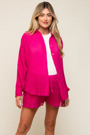 Fuchsia Pleated Long Sleeve Maternity Short Set