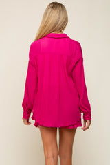 Fuchsia Pleated Long Sleeve Maternity Short Set