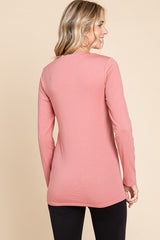 Pink Fitted Long Sleeve Top