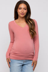 Pink Fitted Long Sleeve Maternity Top