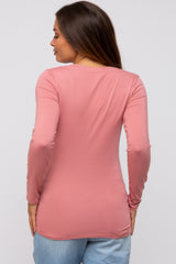 Pink Fitted Long Sleeve Maternity Top