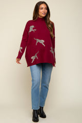 Burgundy Animal Print Side Slit Maternity Sweater