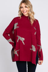 Burgundy Animal Print Side Slit Maternity Sweater