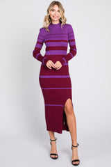 Plum Striped Mock Neck Maternity Sweater Dress