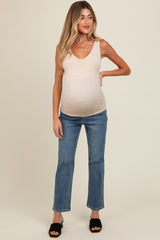 Blue Distressed Knee Straight Leg Maternity Jeans