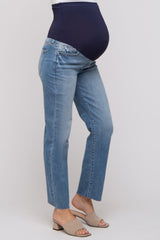 Light Blue Raw Hem Straight Maternity Jeans